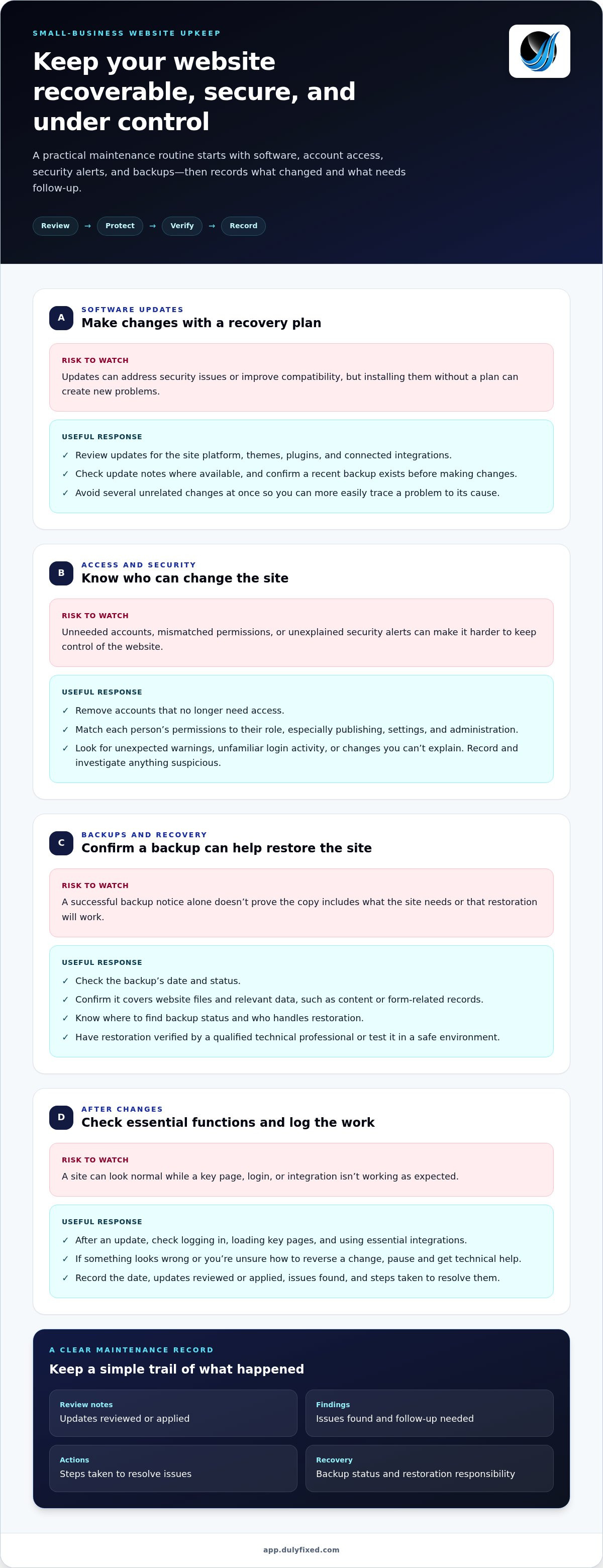 Website maintenance checklist for small business