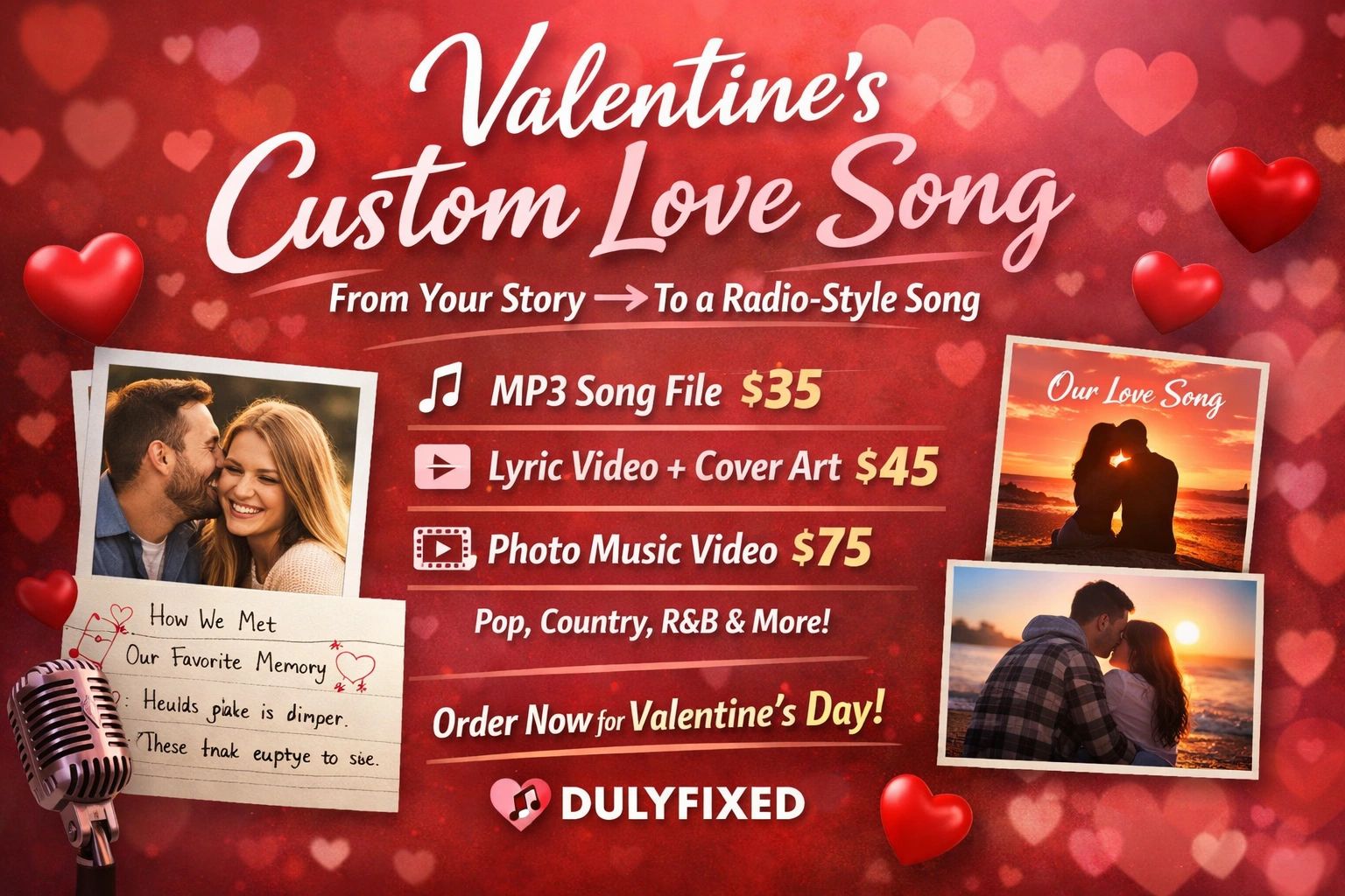 Valentine custom love song gift pricing graphic