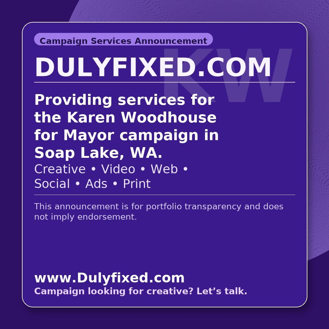Dulyfixed Karen Woodhouse campaign announcement graphic